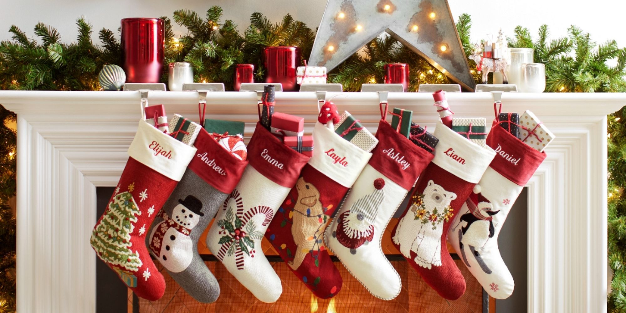 Holiday Icons Crewel Stockings | Pottery Barn | Pottery Barn (US)