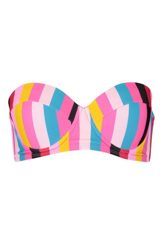 Mix & Match Rainbow Stripe Underwired Bikini Top | Boohoo.com (US & CA)