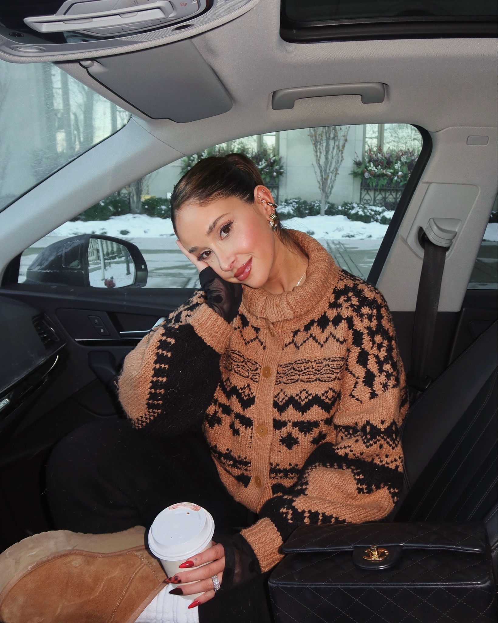 cozy winter fit 🫶🏽 wearing chestnut uggs, anthropologie fair isle sweater cardigan (only petite sizes left)! 

winter outfit inspo, casual winter style 

#LTKStyleTip #LTKSeasonal #LTKSaleAlert