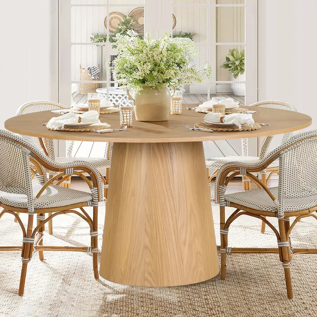 Orchid 60" Oak Round Pedestal Dining Table | Pop Maison