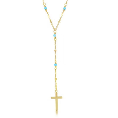 Bella Silver Sterling Silver Turquoise & Plain Beads by the Yard Cross Neckalce - Gold Plated - Yellow - 16+2 Inch | Target