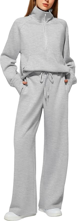 Women's 2 Piece Outfits Lounge Set 2024 Oversized Half Zip Sweatshirt Wide Leg Sweatpant Set Swea... | Amazon (US)