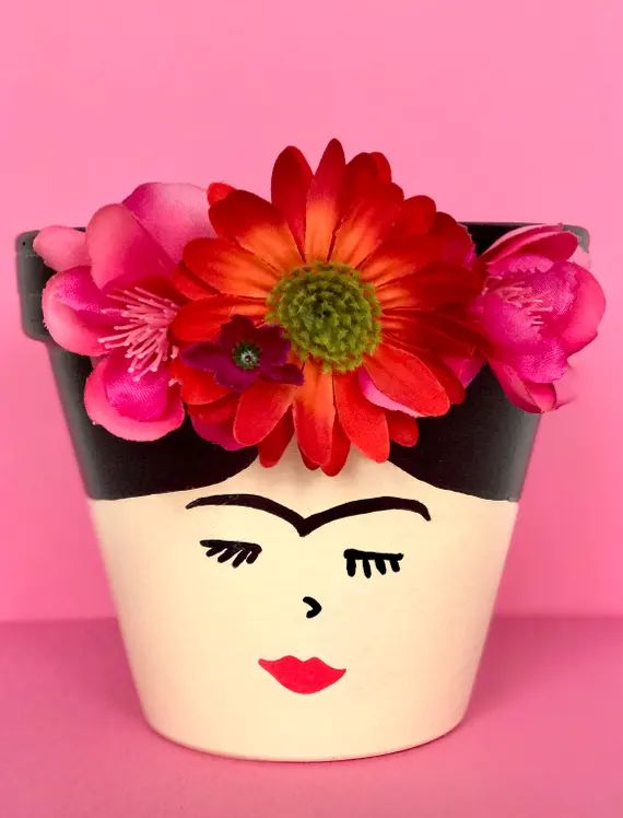 Face pot/ lashed pot/ Frida Kahlo/ hand painted/ succulent/ cactus/ succulent planter/ planters/ han | Etsy (US)