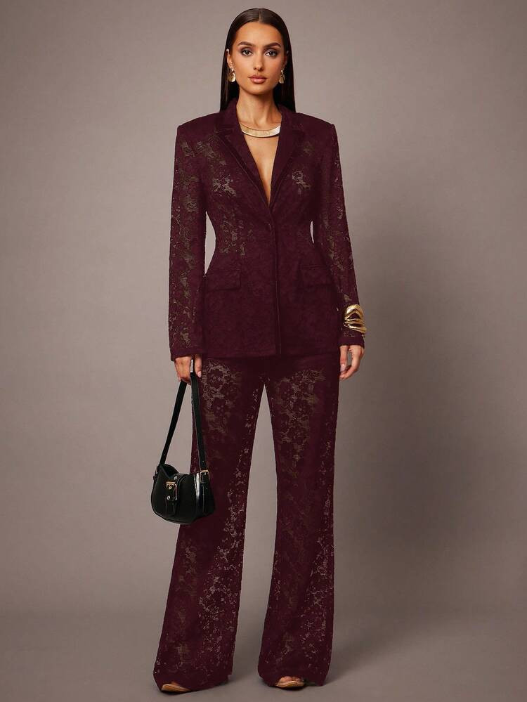 Silquee Women's Solid Color Lace Patchwork Minimalist Daily Wear Suit Pants | SHEIN