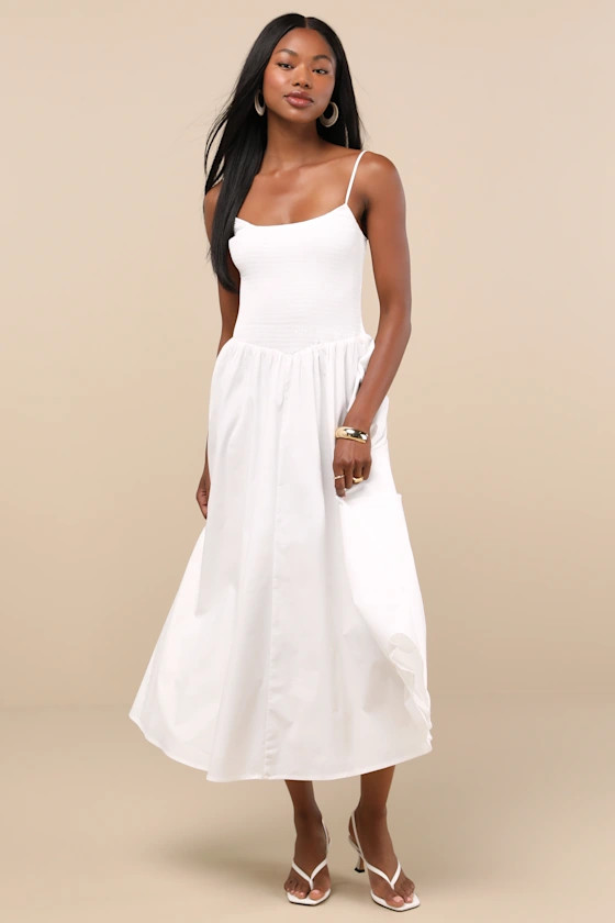 Tandria White Smocked Sleeveless Midi Dress | Lulus