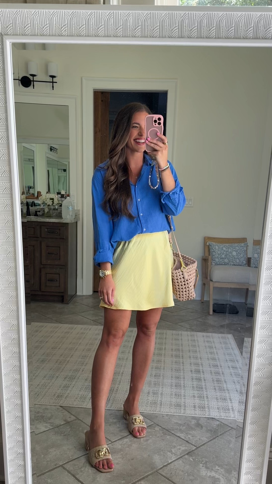 Comfy buttery yellow skirt TTS - M. $18!
Blue linen button down shirt TTS -M 


#LTKWorkwear #LTKFindsUnder50 #LTKSummerEdit