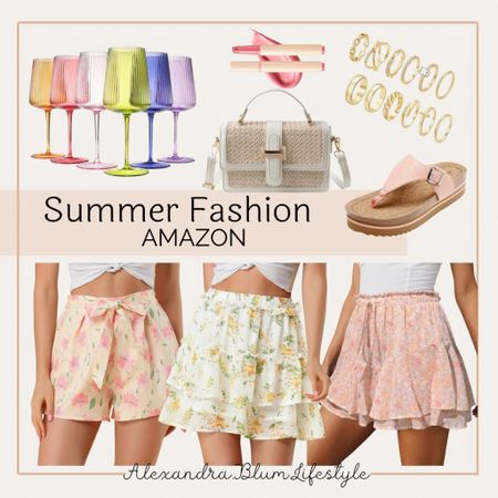 Summer skirt and shorts! Pink sandals, white straw crossbody purse, wine glasses, and rings!! Amazon fashion! Amazon finds! Amazon trends! Date night outfit!

#LTKSeasonal #LTKFindsUnder50 #LTKFindsUnder100