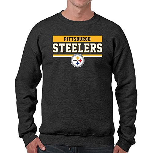 Team Fan Apparel NFL Long Sleeve Block Crewneck Sweatshirt with Fleece Lining (Pittsburgh Steelers - Charcoal, Adult Small) | Amazon (US)