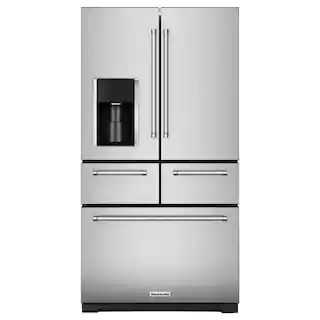KitchenAid 25.8 cu. ft. French Door Refrigerator in Stainless Steel with Platinum Interior KRMF70... | The Home Depot