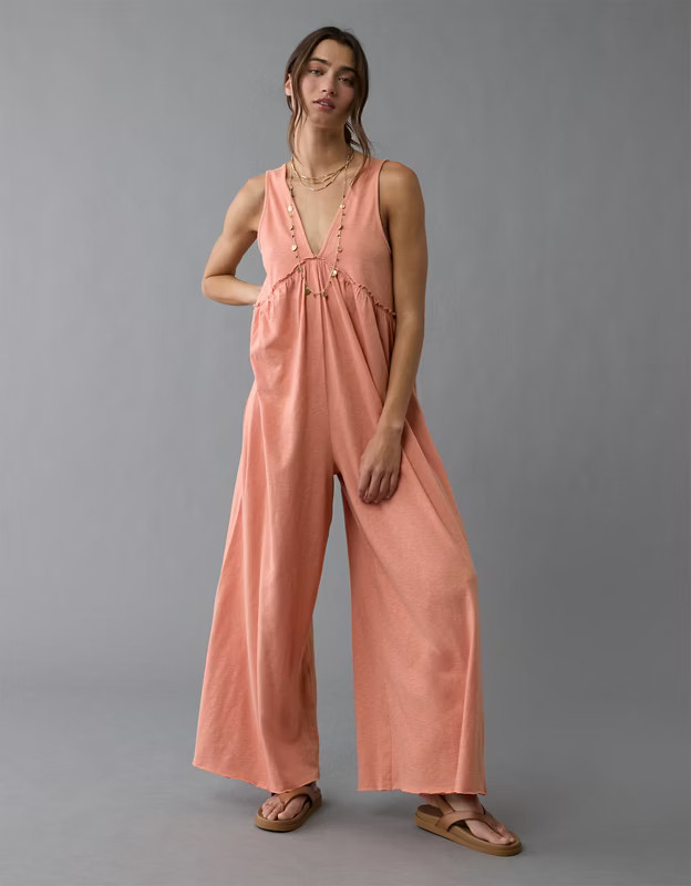 AE Sunchaser Knit V-Neck Jumpsuit | American Eagle Outfitters (US & CA)