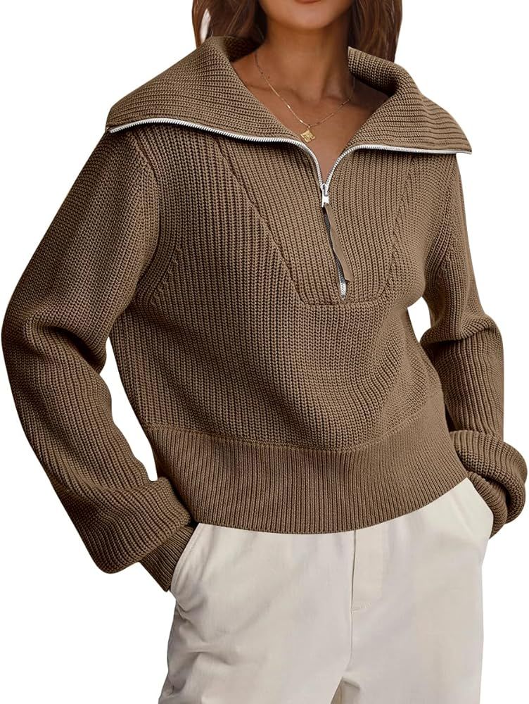 LILLUSORY Women's Half Zip Pullover Sweater Cropped Trendy Sweatshirts Fall Long Sleeve Tunic Tops K | Amazon (US)