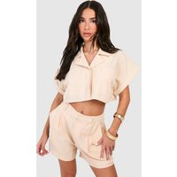 Womens Petite Linen Look Crop Top - Beige - 10 | boohoo (US & Canada)