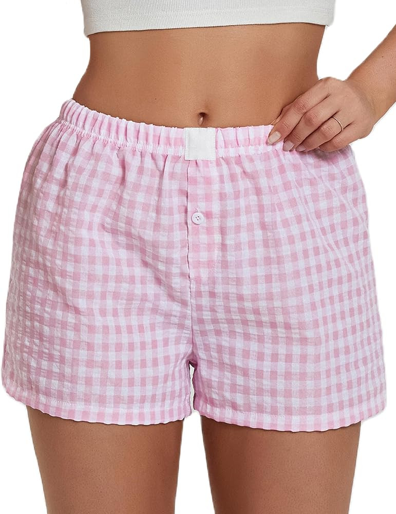 NUFIWI Women Y2k Pajamas Shorts Gingham Cute Pj Short Pants Plaid Lounge Shorts Sleep Bottoms Ela... | Amazon (US)