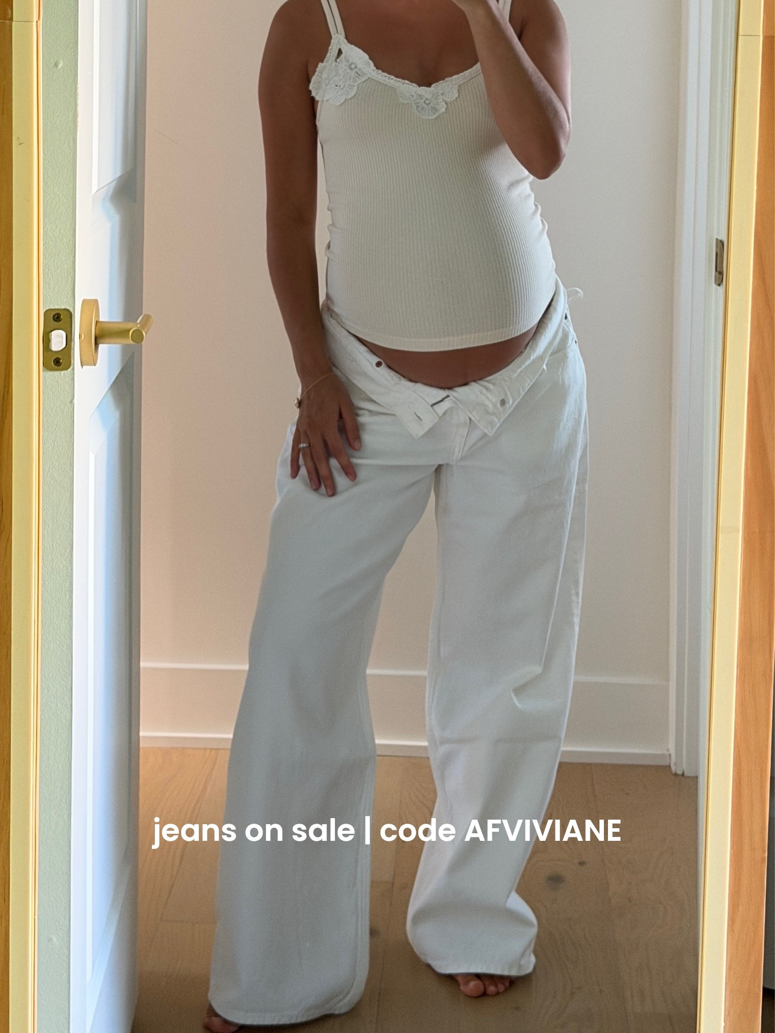 [8/5/26] these jeans are currently on sale @abercrombie have been really great non-maternity option through pregnancy (size 29 short) top is @Madewell, wearing size medium. Linking all other favorite AF denim on sale for 20-50% off, plus additional 15% off with code AFVIVIANE

#LTKSeasonal #LTKPetite #LTKSaleAlert