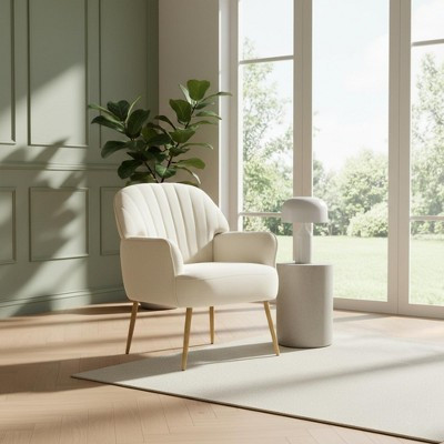 GDFStudio Patricia Modern Velvet Upholstered Shell Back Accent Chair with Metal Legs, Beige | Target