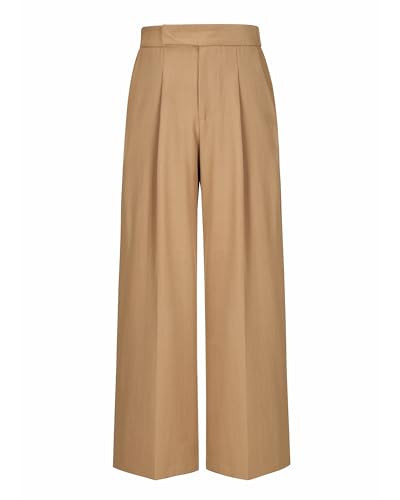 Arach&Cloz 2025 Women's Wrinkle Free Wide Leg Dress Pants Lightweight Waisted Pleated Flowy Loose Slacks Palazzo Pants Pockets Work Dressy Trousers Business Casual Outfits Ankle Petite Regular Camel | Amazon (US)