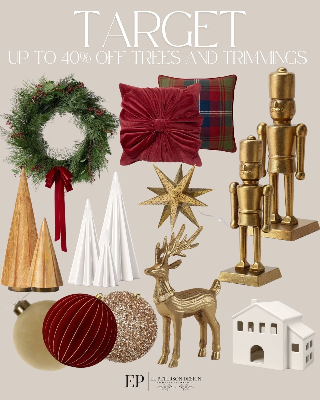 Target
Today only-up to 40% off on Christmas trees and trimmings 
Wreath
Ornaments 
Nutcracker
House village 
Table top trees
Throw pillows 
Stars 

#LTKSaleAlert #LTKHome #LTKFindsUnder50