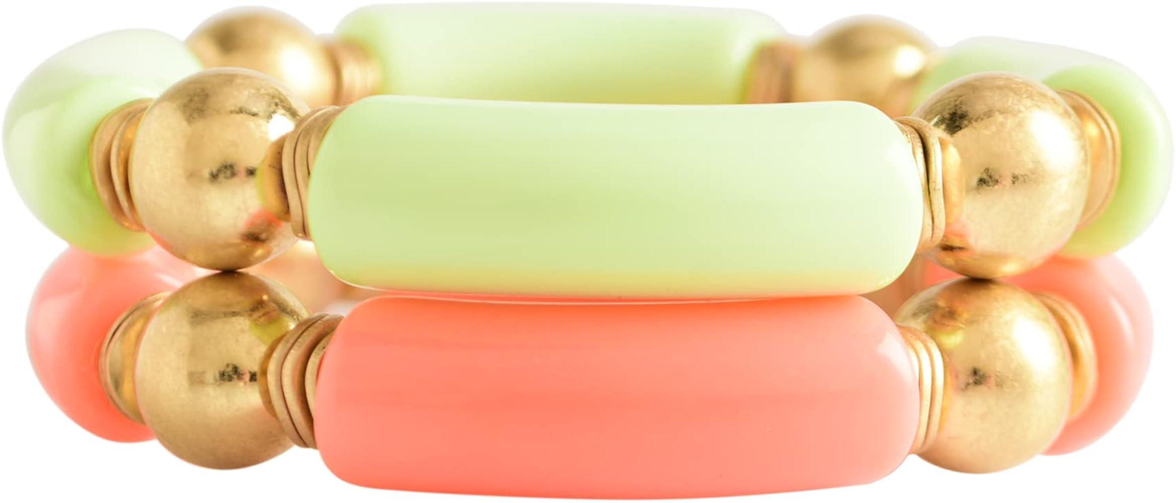 LALAPPLE Gold Plated Beaded Acrylic Bamboo Tube Bangle Bracelets for Women, Colorful Chunky Curve... | Amazon (US)