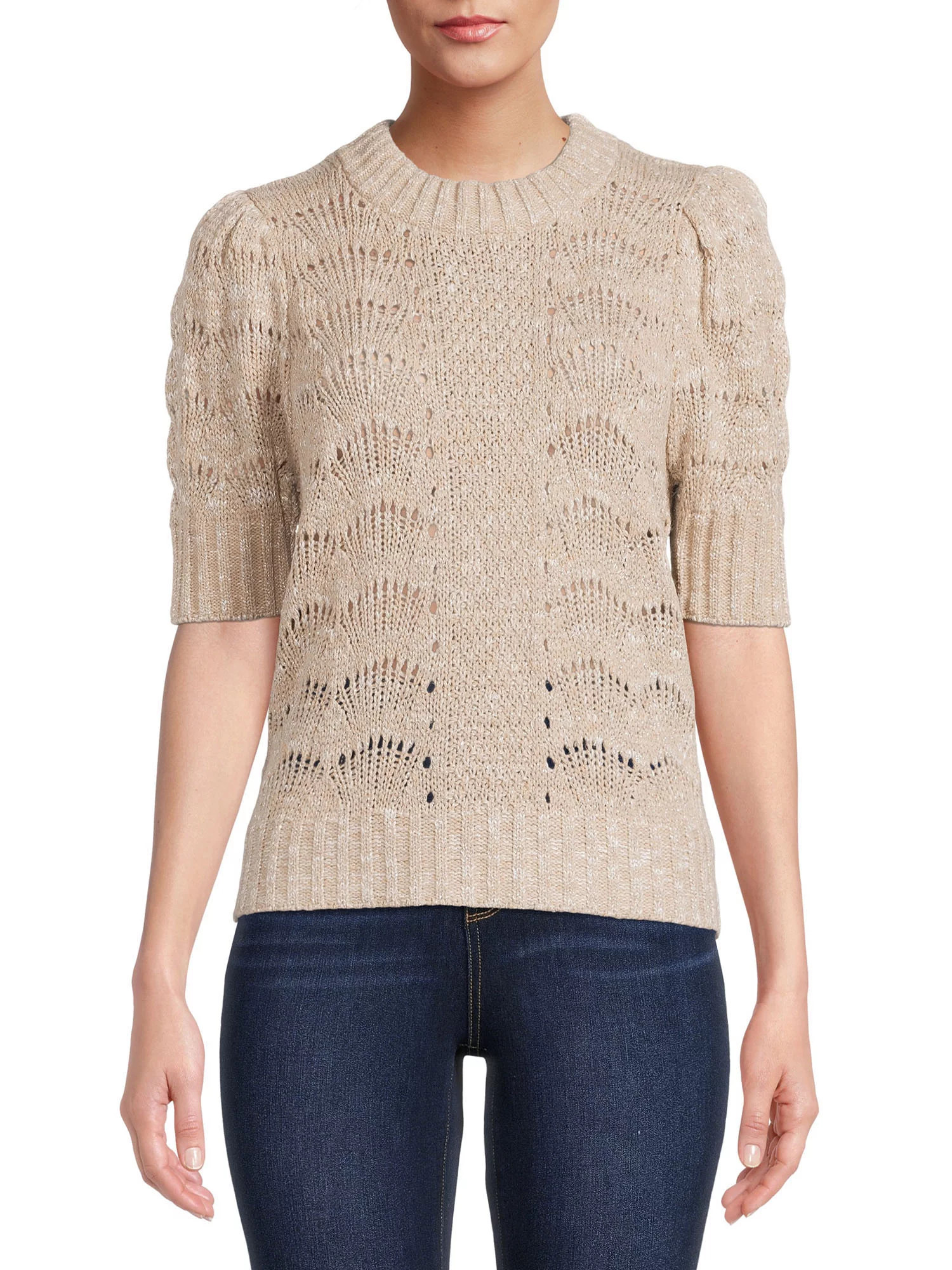 Time and Tru Women's Pointelle Puff Sleeve Sweater | Walmart (US)