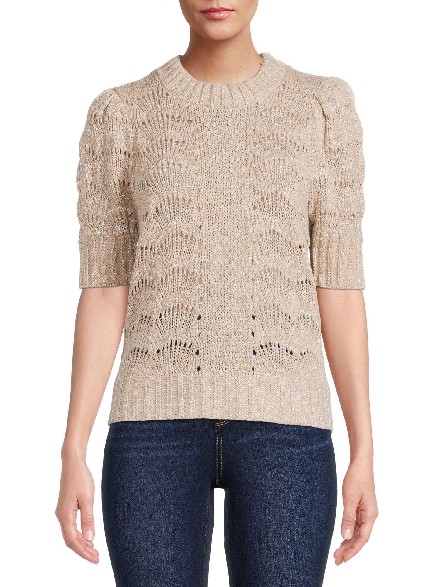 Time and Tru Women's Pointelle Puff Sleeve Sweater | Walmart (US)