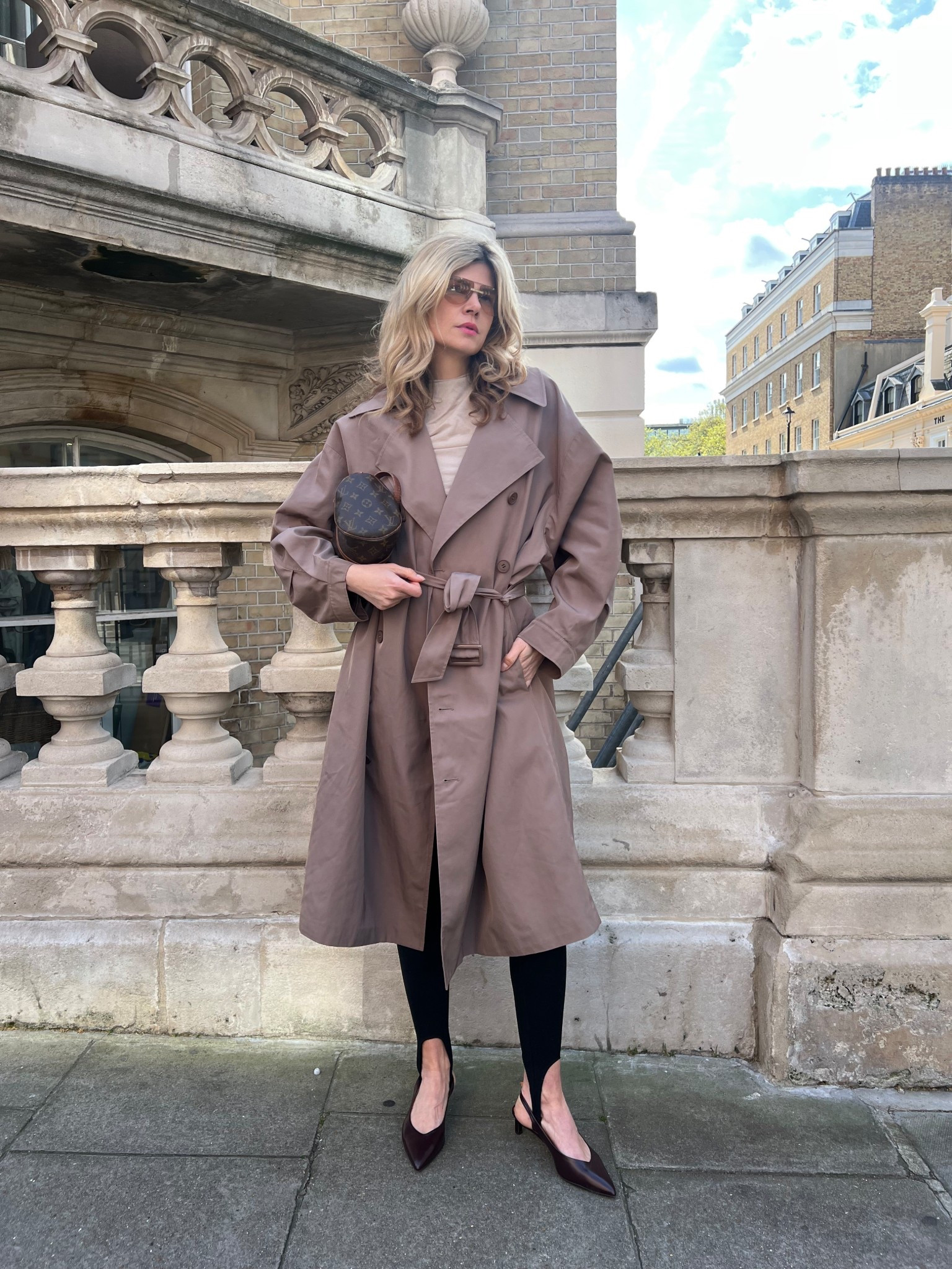 Mytheresa, trench coat, Frankie shop, leggings, stirrup leggings, mules, sezane shoes, slingbacks, Bottega Veneta sunglasses, aviator sunglasses 

#LTKeurope #LTKspring #LTKstyletip