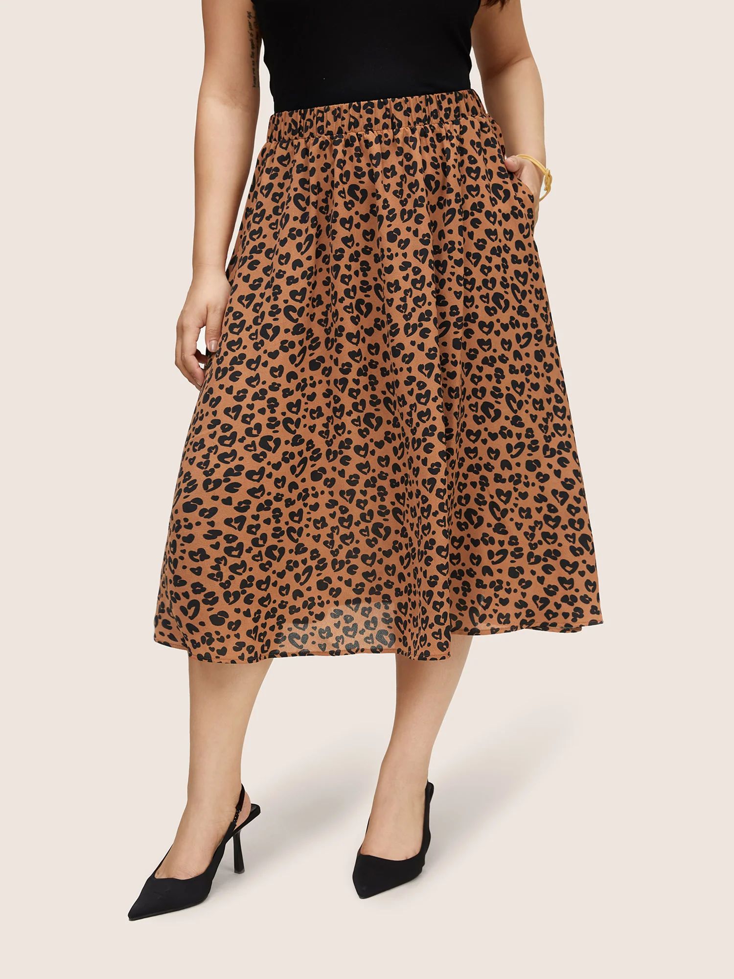 Leopard Pocket Elastic Waist Cropped Skirt | Bloomchic