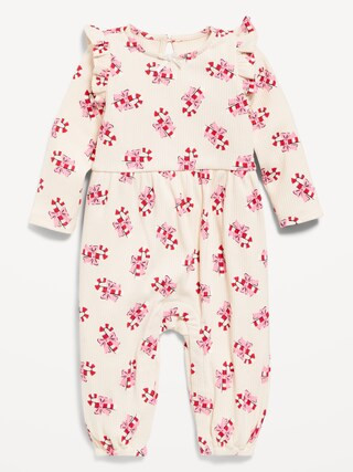Long-Sleeve Ruffle-Trim Ribbed Jumpsuit for Baby | Old Navy (US)