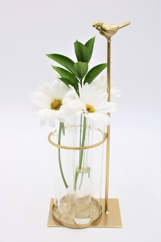 Test Tube Vase with Gold Metal Bird, 11-inches Height, Table Decoratives | Amazon (US)