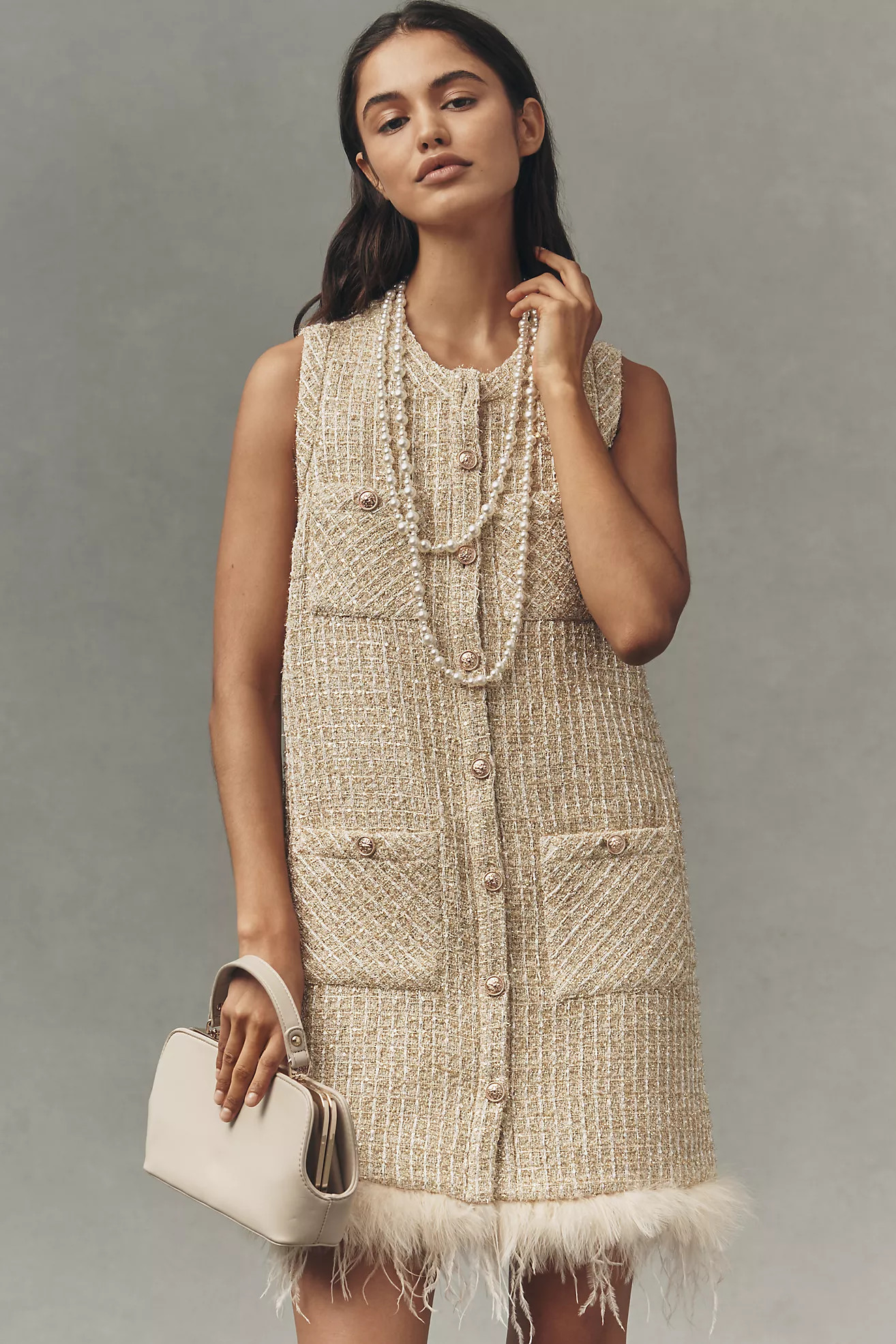 Saylor Sleeveless Tweed Faux-Feather Mini Dress | Anthropologie (US)