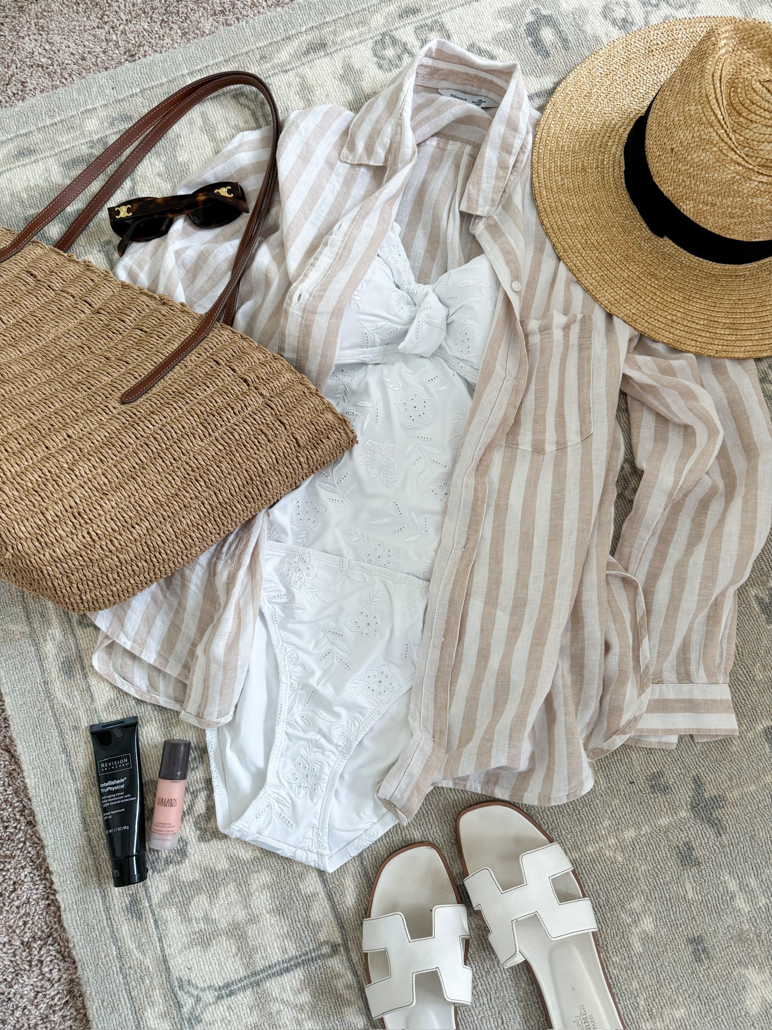 All your beach vacation essentials! Wearing size medium in the swimsuit and small in the top. Swimwear // swimsuits // resortwear // beachwear // vacation looks // beach bags // summer bags // summer sandals // cute sandals // beach hats // sunglasses // sunscreen // linen tops 

#LTKSwim #LTKSeasonal #LTKTravel
