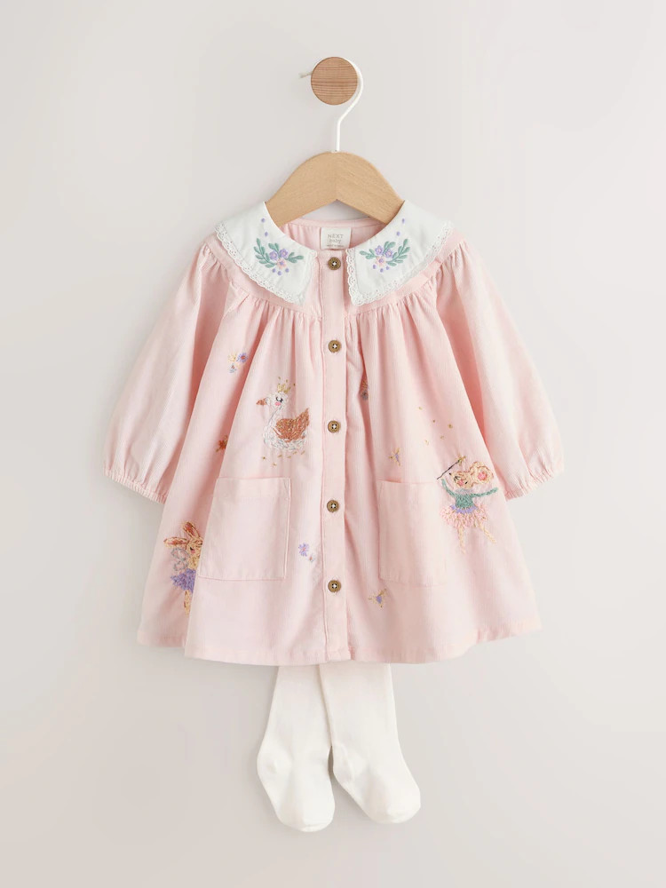 Pink Fairy Mouse Baby Woven Collar Dress with Tights (0mths-2yrs) | Next US