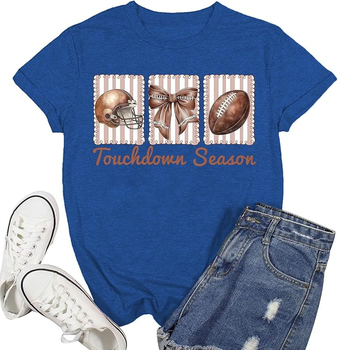 Football Mom Shirt Women-Cute Touchdown Season T-Shirts Game Day Mama Short Sleeve Funny Football... | Amazon (US)