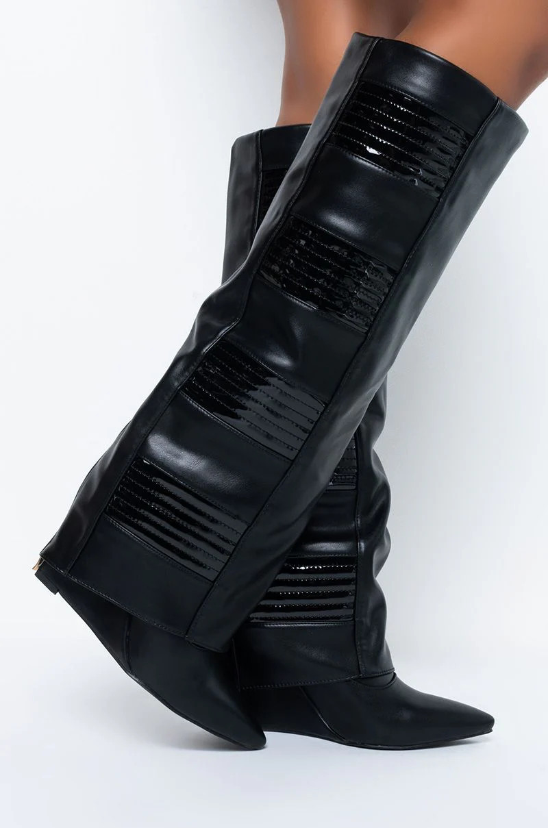 VICTORIA BLACK COVERED WEDGE BOOT | Azalea Wang