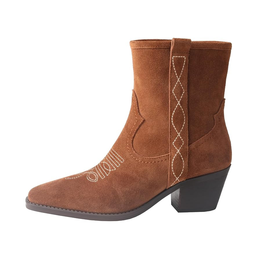 TMA EYES Women's Low-Heeled Pointy Ankle Western Boots With Side Zipper | Amazon (US)