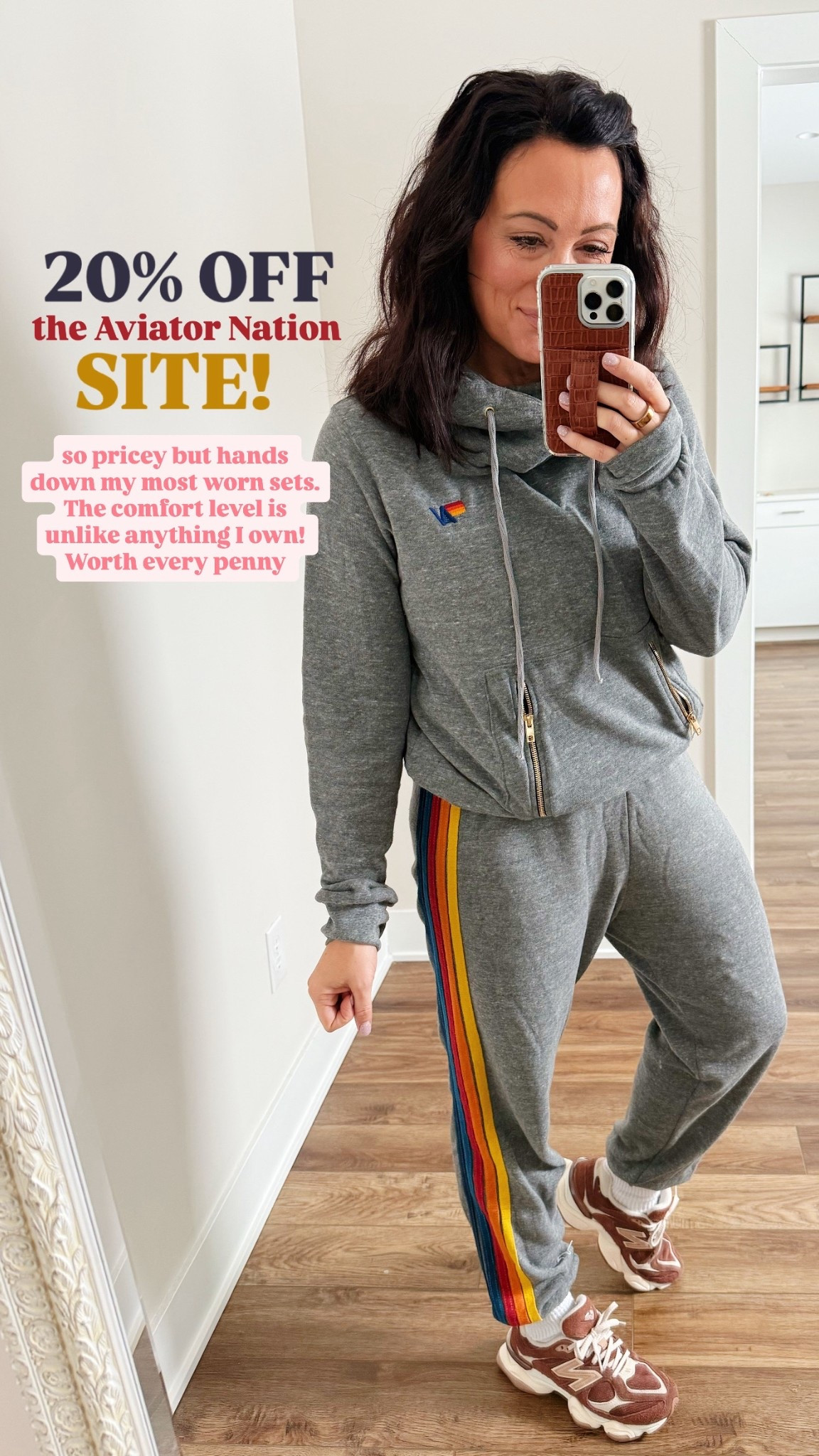 AVIATOR NATION SALE! 20% off site wide! 
• large top - I size up for a loose oversized fit 
• medium pants 
• sneakers true to size 

#LTKValentine #LTKSaleAlert #LTKootd