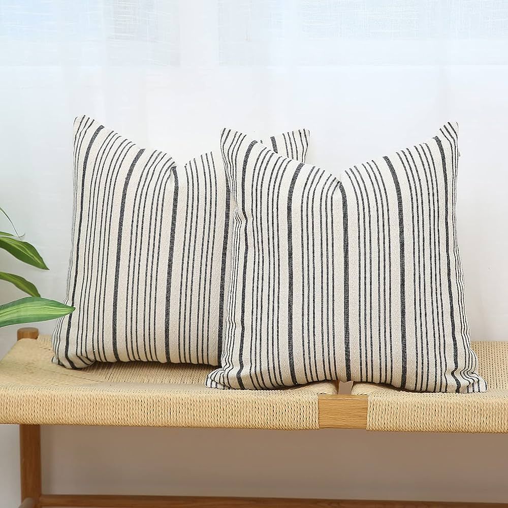 Kiuree Black and Beige Farmhouse Throw Pillow Covers 22 x 22, Modern Accent Square Decorative Pillow | Amazon (US)
