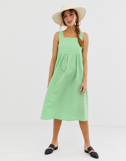ASOS DESIGN square neck textured midi smock sundress | ASOS US