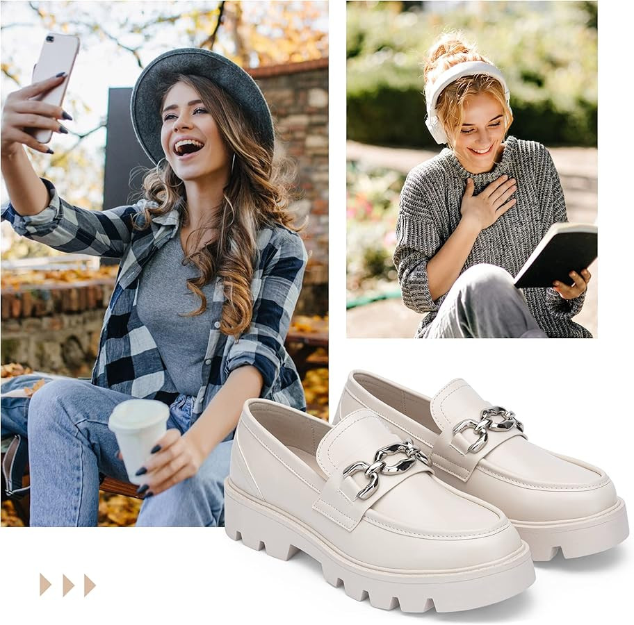 Vepose Women's 8081 Platform Casual Loafers, Black Round Toe Slip On Loafers Shoes | Amazon (US)