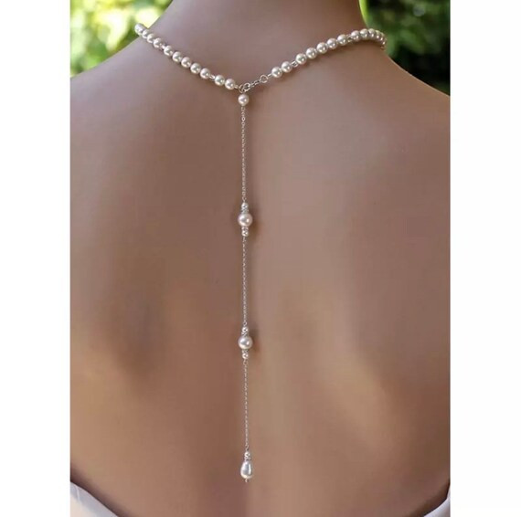 Simple Necklace Simulated Pearl Long Necklace Backless Dress | Etsy | Etsy (US)