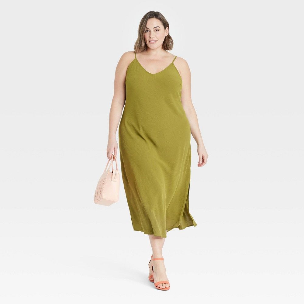 Women's Plus Size Slip Dress - A New Day Olive 3X, Green | Target