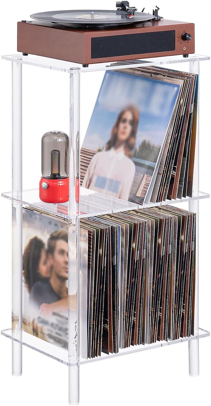 HMYHUM Acrylic Record Player Stand, Turntable Stand with Vinyl Record Storage, Tall Side Table/En... | Amazon (US)