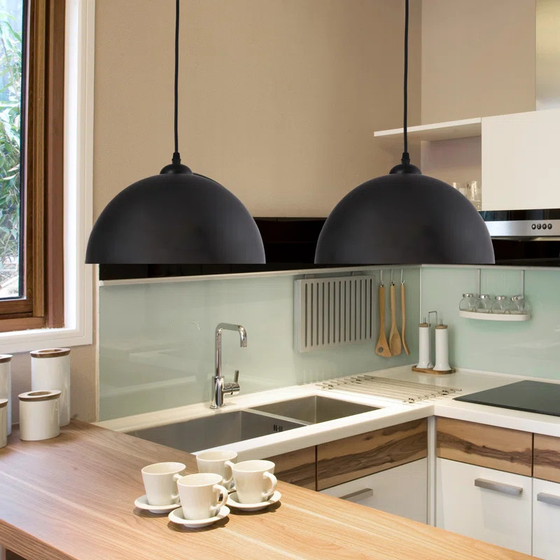 Dileo Industrial Pendant Light 2 Pack Vintage Hanging Lighting Fixuture With Black Metal Dome Lam... | Wayfair North America