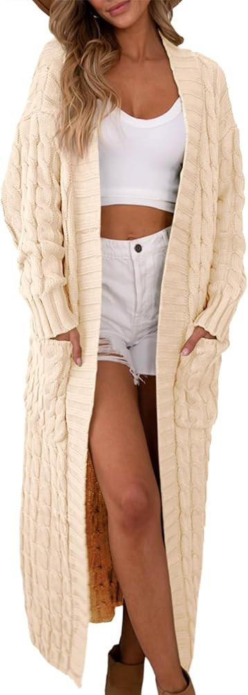 Saodimallsu Womens Open Front Long Cardigan Oversized Long Sleeve Loose Cable Knit Chunky Fall Sw... | Amazon (US)