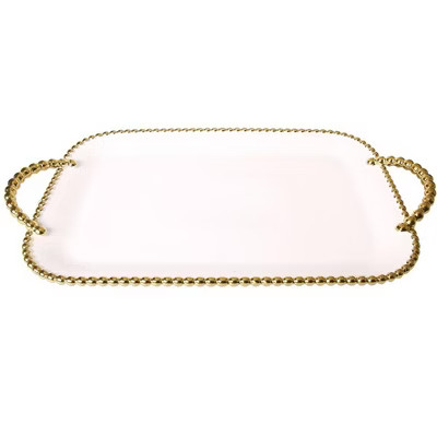 Classic Touch Porcelain White Tray with Gold Beaded Borders and Handles, 19"L | Target