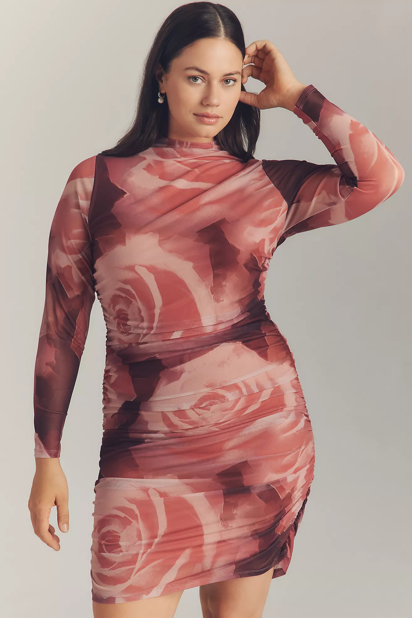 The Maya Long-Sleeve Ruched Cowl-Neck Mini Dress | Anthropologie (US)