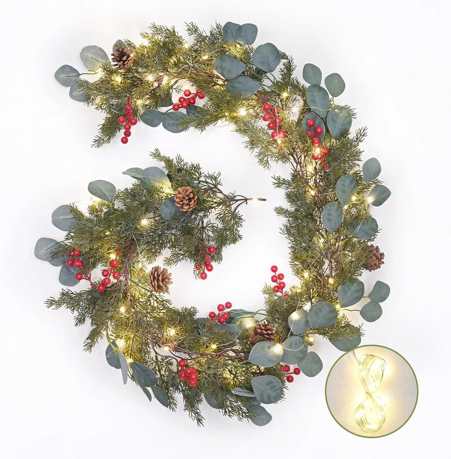 Dolicer 5.7 Ft Christmas Garland with Lights, Pre-lit Cypress Garland Christmas Decorations, Arti... | Walmart (US)