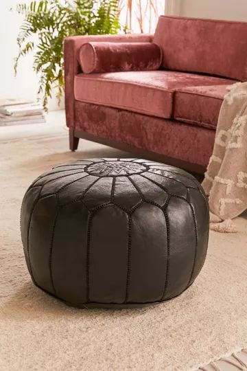 Traditional Leather Floor Pouf | Urban Outfitters (US and RoW)