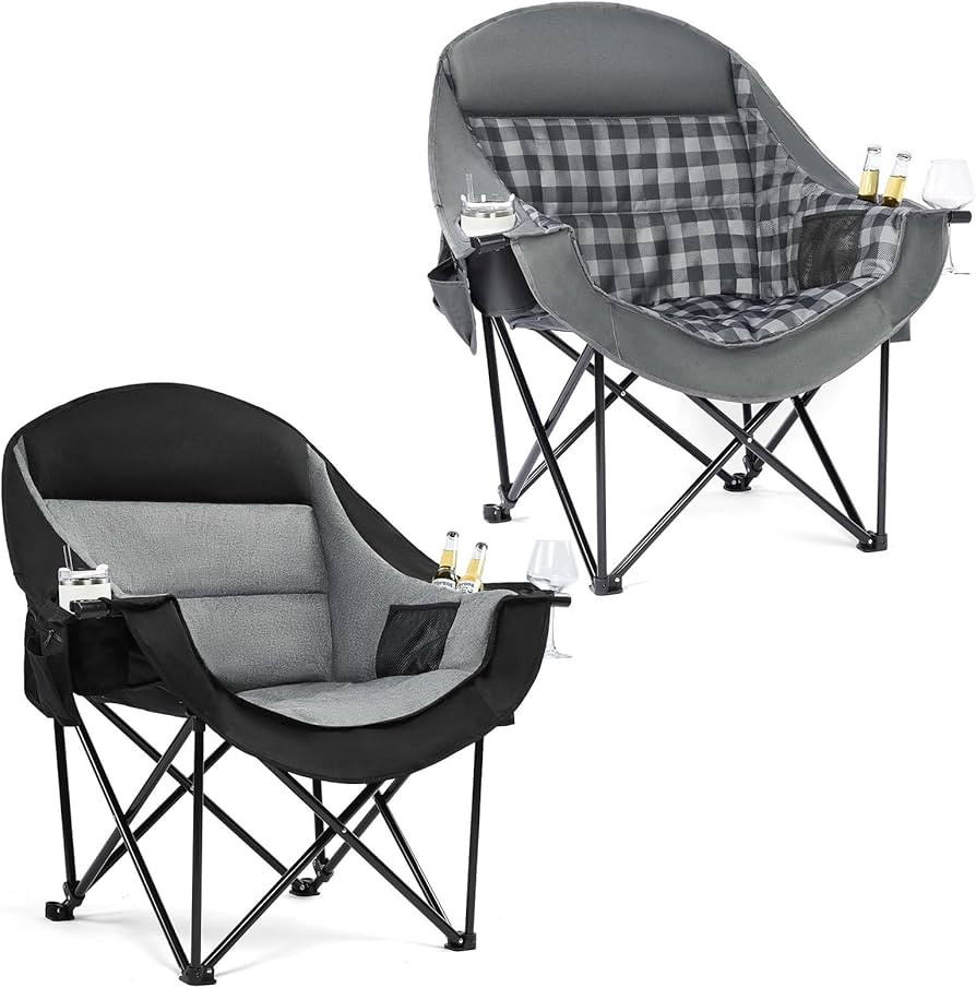 Oversized Camping Chair for Adults - Heavy Duty Outdoor Padded Large Lawn Camp Chair with Cup Hol... | Amazon (US)