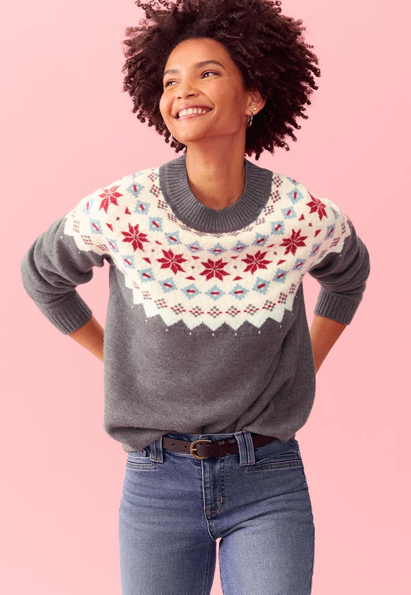 Gray Fair Isle Crew Neck Sweater | Maurices