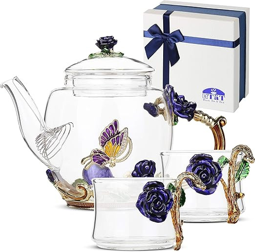 BTaT- Small Glass Tea Set, 2 Fancy Cups, Tea Pot Glass, Tea Kettle Set, Tea Pot, Glass Teapot, Te... | Amazon (US)
